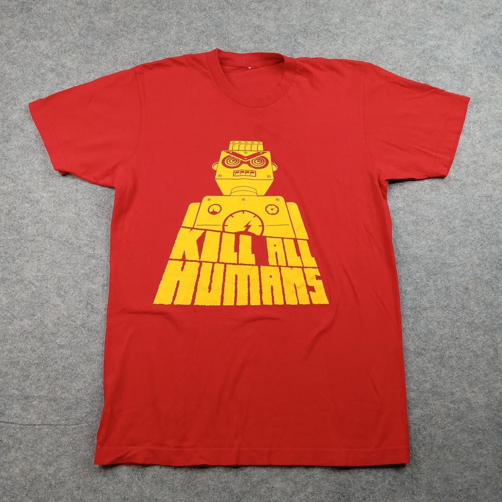 Kill All Humans Shirt Men Small Wash With Robot Graphic Tee Funny Sci Fi Novelty